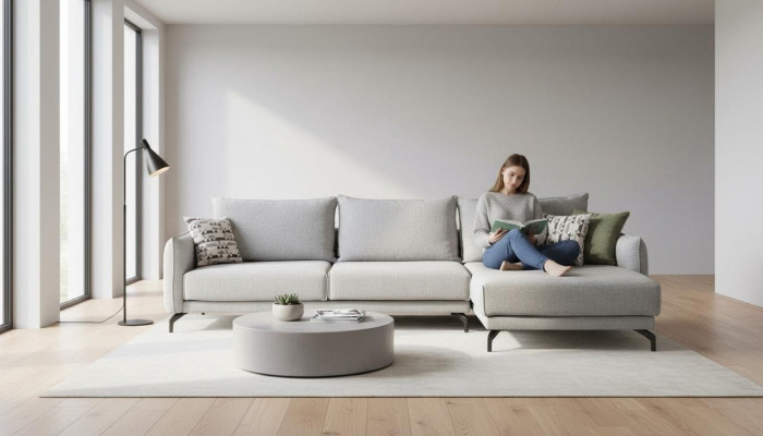 Kanapa L Shape Narożnikowa kanapa Żywy krajobraz Duża Sofa Szara Nowoczesna Sofa Tapicerowana