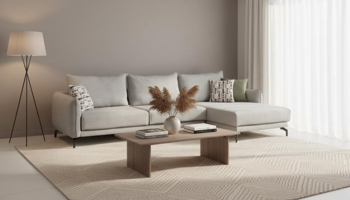 Kanapa L Shape Narożnikowa kanapa Żywy krajobraz Duża Sofa Szara Nowoczesna Sofa Tapicerowana