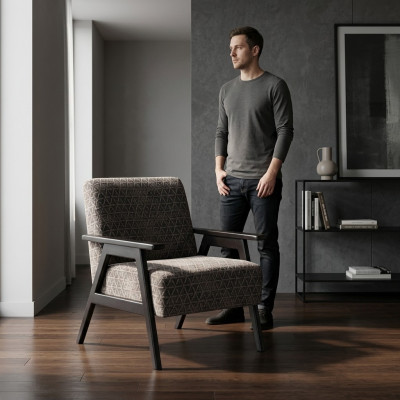 Pokój dzienny Fotel jednoosobowy 1 miejsce do siedzenia FabricFotel Grey Classic Nowość