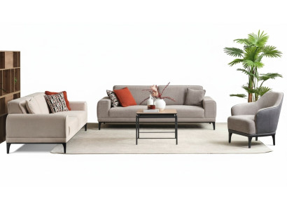 Zestaw sofowy Sofa trzyosobowa jednomiejscowa Fotel Materiał Szara tkanina Sofa Zestaw 3+3+1