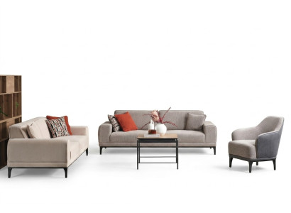 Ustawić Sofę Trzyosobową Dwuosobową Fotel Materiał Szara Tkanina Sofa Zestaw 3+2+1