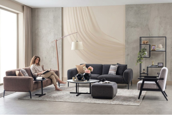 Zestaw wypoczynkowy trzyosobowy Fotel Sofa Materiał Wielobarwny komplet wypoczynkowy z tkaniny 3+3+1