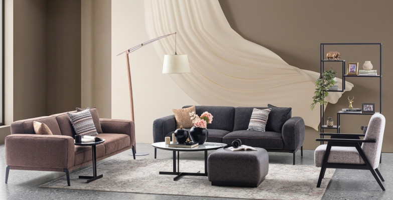 Zestaw wypoczynkowy trzyosobowy Fotel Sofa Materiał Wielobarwny komplet wypoczynkowy z tkaniny 3+3+1