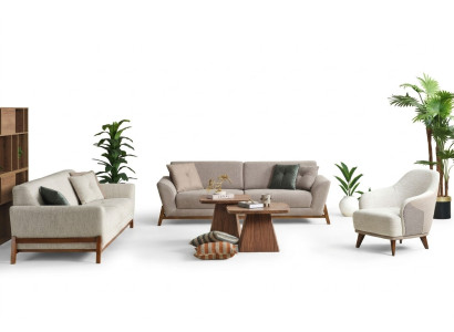 Grupa Couch Sofa Fotel Trzyosobowa Materiał Beżowy Zestaw Sof Tkaninowych 3-częściowy 3+3+1