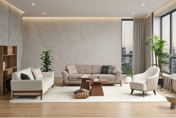 Zestaw kanap trzyosobowych Fotel materiałowa sofa materiałowa beżowa komplet wypoczynkowy 4 sztuki 3+3+1+1