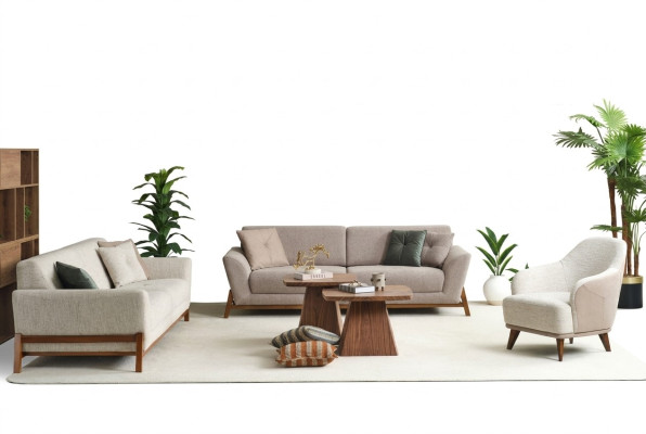 Zestaw kanap trzyosobowych Fotel materiałowa sofa materiałowa beżowa komplet wypoczynkowy 4 sztuki 3+3+1+1
