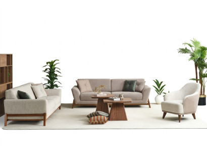 Zestaw kanap trzyosobowych Fotel materiałowa sofa materiałowa beżowa komplet wypoczynkowy 4 sztuki 3+3+1+1