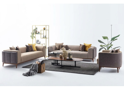 Ustawić Sofę Trzyosobową Fotel Czteroosobową Materiał Sofa Tkaninowa Beżowa Zestaw 4+3+1