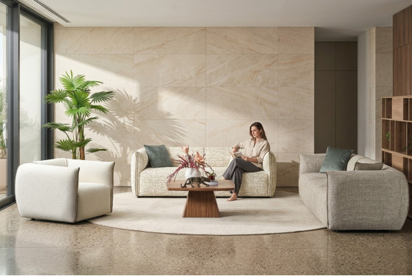 Zestaw wypoczynkowy trzyosobowy Fotel Sofa Materiał Sofa materiałowa beżowa czteroosobowa 4+3+1