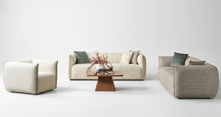 Zestaw wypoczynkowy trzyosobowy Fotel Sofa Materiał Sofa materiałowa beżowa czteroosobowa 4+3+1