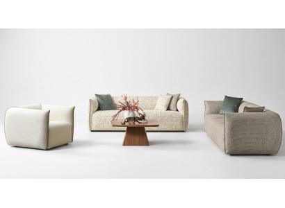 Zestaw wypoczynkowy trzyosobowy Fotel Sofa Materiał Sofa materiałowa beżowa czteroosobowa 4+3+1