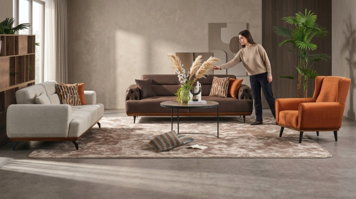 Zestaw wypoczynkowy trzyosobowy Fotel sofa materiałowa 4-częściowa sofa materiałowa wielokolorowa 3+3+1+1