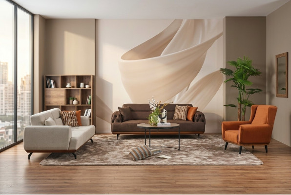 Zestaw wypoczynkowy trzyosobowy Fotel sofa materiałowa 4-częściowa sofa materiałowa wielokolorowa 3+3+1+1