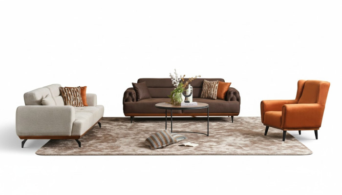 Zestaw wypoczynkowy trzyosobowy Fotel sofa materiałowa 4-częściowa sofa materiałowa wielokolorowa 3+3+1+1