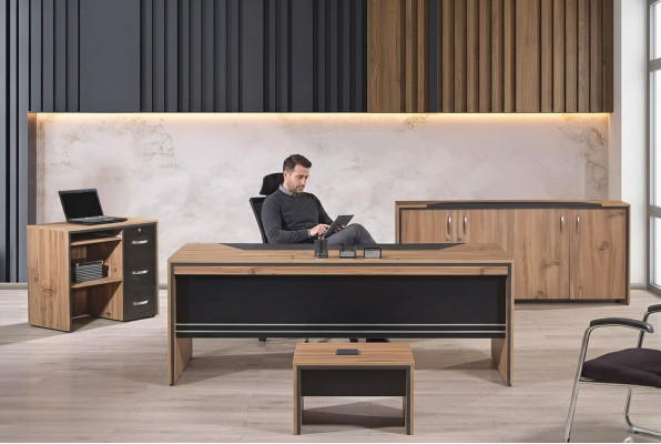 Tabela Office Meble Gabinet Biurko Zestaw 4 szt. Drewno Czarny