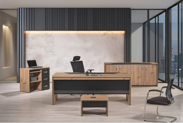 Tabela Office Meble Gabinet Biurko Zestaw 4 szt. Drewno Czarny