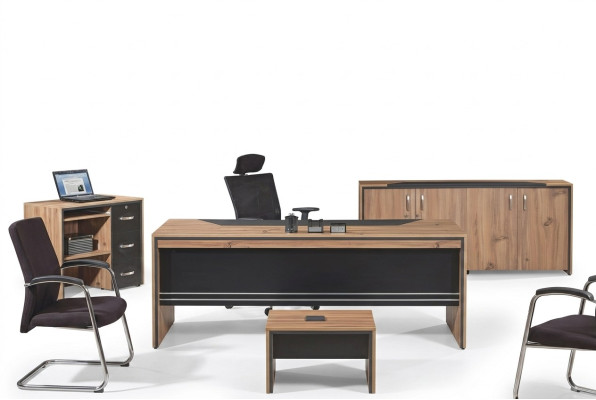 Tabela Office Meble Gabinet Biurko Zestaw 4 szt. Drewno Czarny
