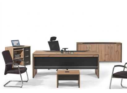 Tabela Office Meble Gabinet Biurko Zestaw 4 szt. Drewno Czarny