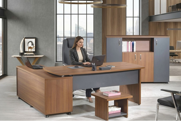 Grupa office narożnik biurowy stół biurowy szafa 3-częściowy Drewno brązowy