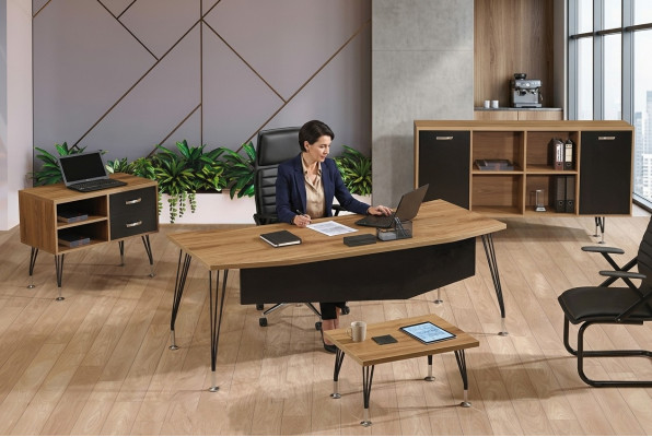 Meble biurowe Luxury Meble Biurko zestaw 4 sztuki Drewno Czarny