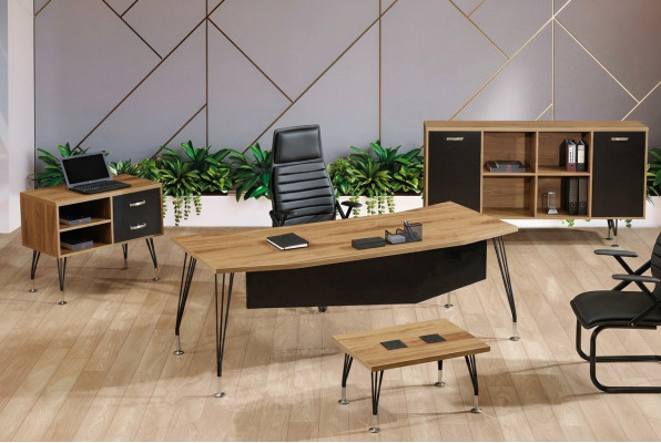 Meble biurowe Luxury Meble Biurko zestaw 4 sztuki Drewno Czarny
