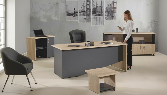 Tabela Office Meble Gabinet Biurko Zestaw 4 Sztuk Drewno Szare