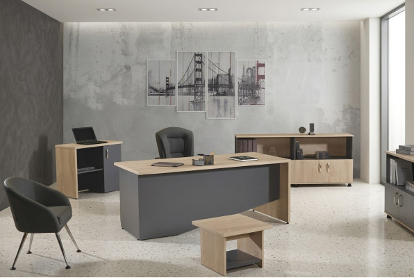 Tabela Office Meble Gabinet Biurko Zestaw 4 Sztuk Drewno Szare