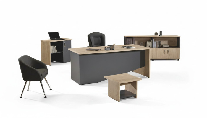 Tabela Office Meble Gabinet Biurko Zestaw 4 Sztuk Drewno Szare
