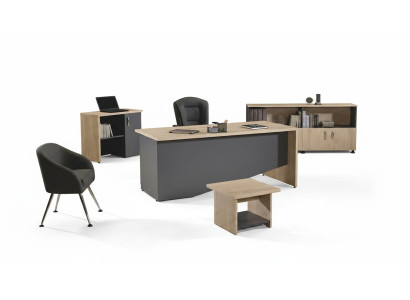 Tabela Office Meble Gabinet Biurko Zestaw 4 Sztuk Drewno Szare