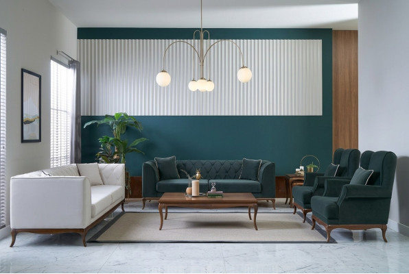 Zestaw sofowy trzyosobowa sofa materiałowa sofa zielona tapicerowana sofa dwuosobowa
