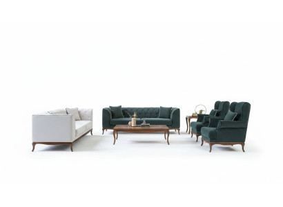 Zestaw sofowy trzyosobowa sofa materiałowa sofa zielona tapicerowana sofa dwuosobowa