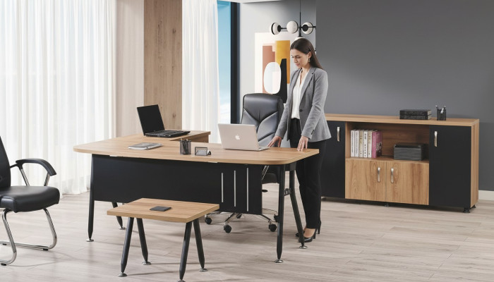 Grupa office narożnik biurowy stół biurowy szafa 3-częściowy Drewno Czarny