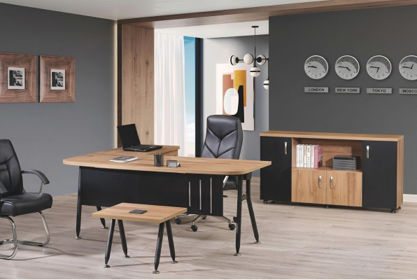 Grupa office narożnik biurowy stół biurowy szafa 3-częściowy Drewno Czarny