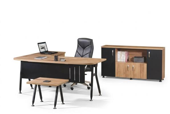Grupa office narożnik biurowy stół biurowy szafa 3-częściowy Drewno Czarny