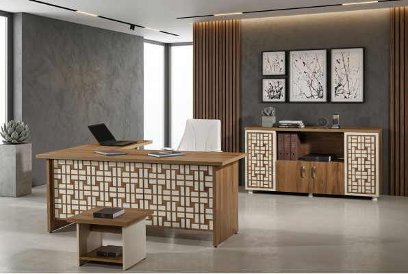Grupa office narożnik biurowy stół biurowy szafa 3-częściowy Drewno brązowy