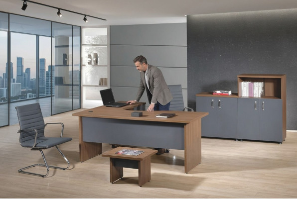 Grupa office narożny stół biurowy meble gabinetowe Szafa 4-częściowe Drewno szare