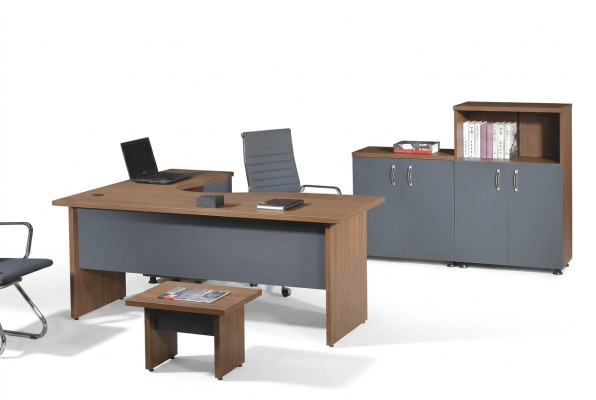 Grupa office narożny stół biurowy meble gabinetowe Szafa 4-częściowe Drewno szare