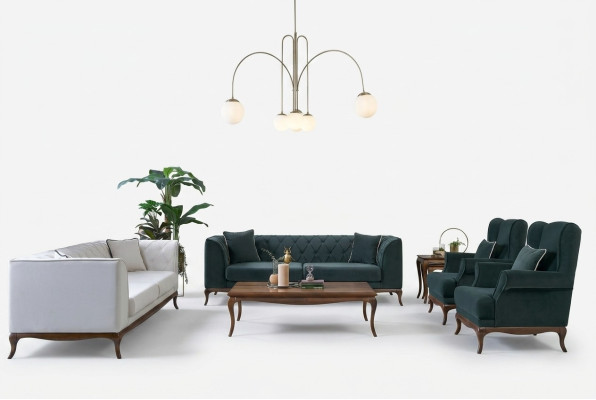 Zestaw sofowy trzyosobowy Fotel dwuosobowa sofa materiałowa zielone sofy tapicerowane