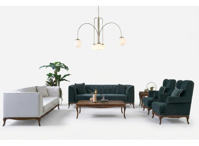 Zestaw sofowy trzyosobowy Fotel dwuosobowa sofa materiałowa zielone sofy tapicerowane