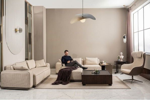 Luksusowy Zestaw sofowy trzyosobowa sofa materiałowa sofa beżowa tapicerowana Fotel
