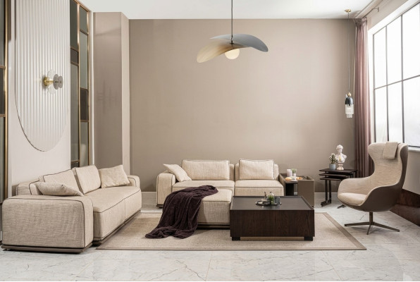Zestaw kanapowy Sofa trzyosobowa Sofa materiałowa beżowa Sofy tapicerowane Zestaw Fotel