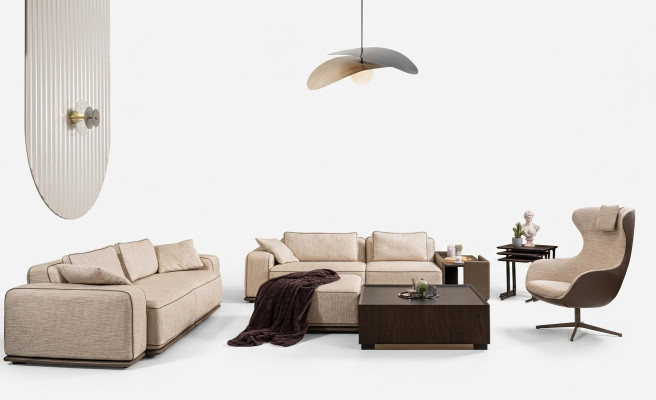 Zestaw kanapowy Sofa trzyosobowa Sofa materiałowa beżowa Sofy tapicerowane Zestaw Fotel