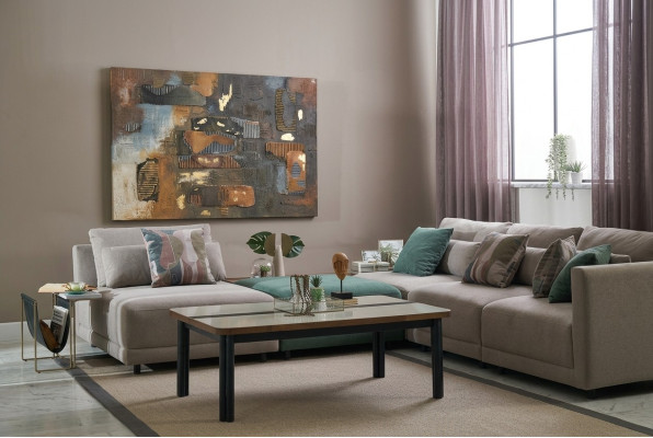 Narożnikowa kanapa Sofa w kształcie litery L Żywy krajobraz sofa materiałowa sofy tapicerowane beżowy design