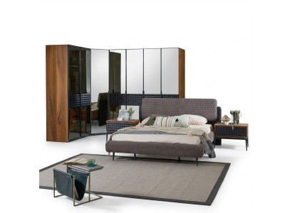 Łóżko Design Sypialnia Podwójne łóżko Rama łóżka Brown Drewno zestaw 4 sztuki