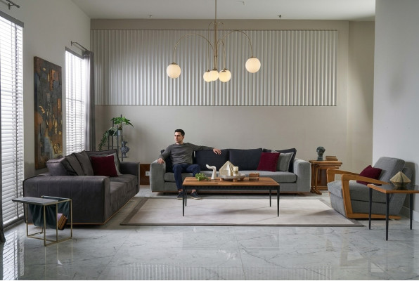 Kompletny zestaw kanapowy sofa materiałowa sofa tapicerowana szara zestaw 4 sztuki nowa