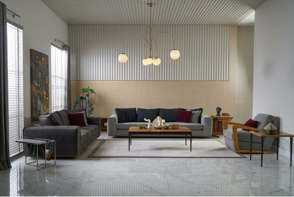 Kompletny zestaw kanapowy sofa materiałowa sofa tapicerowana szara zestaw 4 sztuki nowa