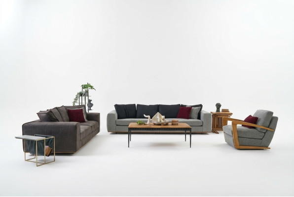 Kompletny zestaw kanapowy sofa materiałowa sofa tapicerowana szara zestaw 4 sztuki nowa