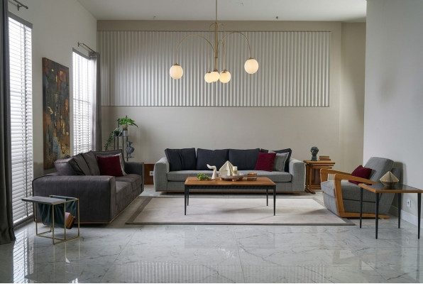 Zestaw kanapowy kompletna sofa materiałowa sofa tapicerowana szara komplet 3 sztuki nowa
