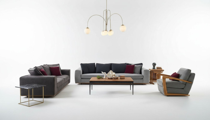Zestaw kanapowy kompletna sofa materiałowa sofa tapicerowana szara komplet 3 sztuki nowa
