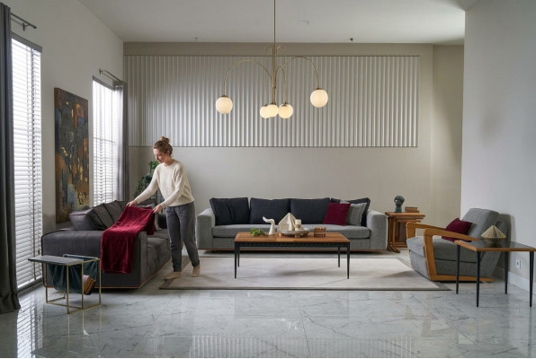 Sofy tapicerowane Kompletny zestaw kanap Sofa Sofa materiałowa Szara Zestaw 4 sztuki Nowość